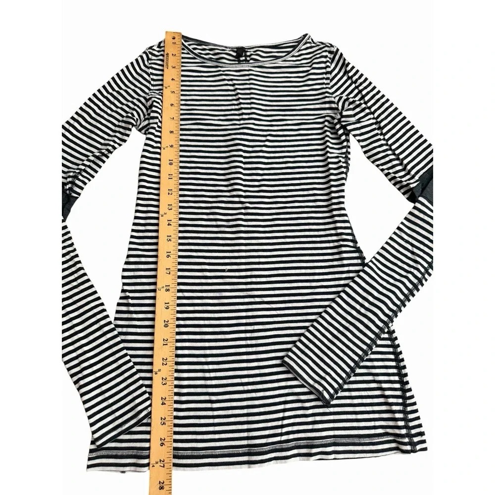Lululemon Devotion Long Sleeve Shirt Striped Black White Elbow Patchwork #HH6-1